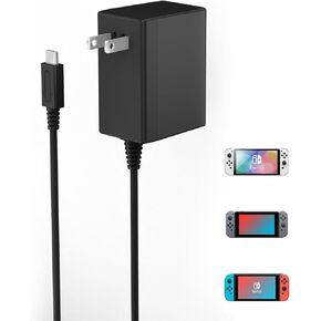 Charger for Nintendo Switch,39w AC Power Supply Adapter for Switch,15V 2.6A Fast Charging with 6.6FT USB C Cord Compatible with Nintendo Switch Lite/LITE/OLED,Support TV Dock/Phones