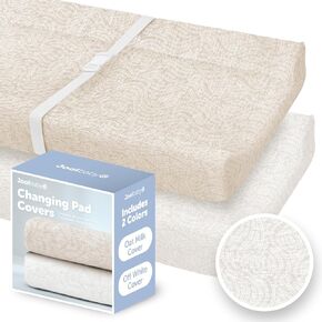 Jool Baby Changing Pad Covers 2 Pack– Soft & Comfortable, Fits Most Standard Diaper Changing Pads (Off-White & Gray - Wave)