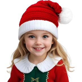 Christmas Knitted Hat for Baby, Winter Warm Hat Baby Beanie Knit Hat Cute Santa Hat with Pom Pom for Boys Girls Infant Red