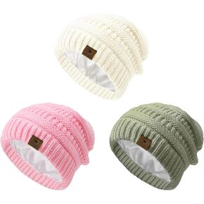 Century Star 3 Pack Baby Winter Hat Satin Lined Baby Beanie for Boys Girls Warm Knit Infant Toddler Hats Cap