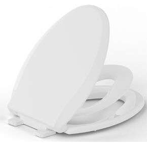 Toilet Seat With Toddler Seat Built in, ELONGATED, Slow-Close, Potty Training Toilet Seat For Kids, Easy To Install And Clean, Toddler Toilet Seat Attachment, Never Loosen, White, Oval(18.5")