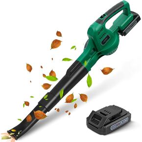 20V Cordless Leaf Blower with Battery and Charger, Leaf Blower Battery Operated, Rechargeable Electric Handheld Leaf Blowers Variable Speed with 2 Tubes for Patio, Leaves Blowing-Blue
