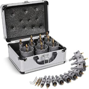 Worker Bee Heavy Duty Hole Saw Set, 12-Piece, Carbide Hole Cutter Kit, Titanium Plated Pilot Drill Bit, Rust-Proof Aluminum Box