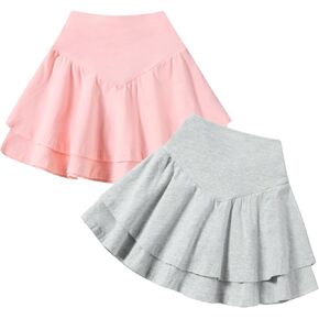 Neutocd Toddler Baby Girls Skirts Skorts Layered Ruffle Flared Plain Pleated Skirts for Girls Kids Casual Waist Skater Skirt