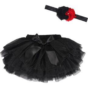 Yxiang Layered Ballet Tulle Tutu Black Skirt for Baby Girls Dress Up with Flower Headband (Black 1-3 Years)