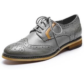 Mona flying Women's Leather Perforated Lace-up Oxfords Brogue Wingtip Derby Shoes for ladis Women