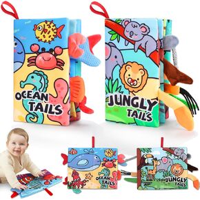 2PCS Baby Books 0-6 Months Baby Toys 6-12 Month Touch and Feel Cloth Crinkle Soft Books Tummy Time Sensory Toys Learning Book Newborn Infant Baby 0-3-6-9-12-18 Months Boy Girl