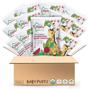 Awsum Organics Baby Snacks - Happy Healthy Baby Food - Snack for Babies - Organic Vegan Kosher Gluten Free - Natural Plant Based Puffs - Non-Allergy - No Added Sugar 0.75 Oz Bag (Variety, 4 bags)