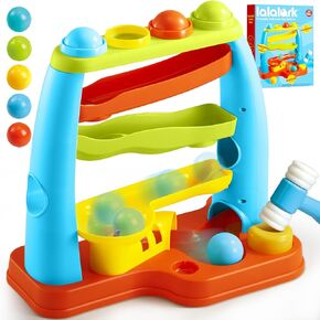 Montessori Toy Kids Pound Ball Learning Station with Hammer and Four-Level Track, Easy-Grip Design, Christmas and Birthday Baby Boy Girl Gift