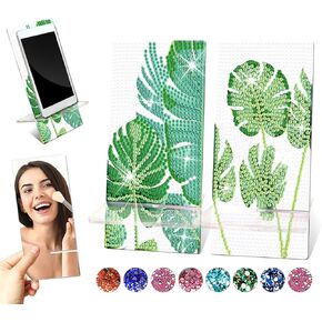 NUFTVI Diamond Painting Kits Gift for Adult/Womans, Multifunctional Diamond Art Kits Phone Holder & Mirror, 5D Rhinestone Diamond Craft kit (2 Pack Plantain Banana Leaf)