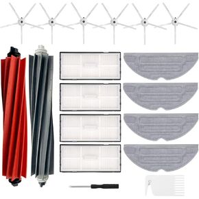 20PCS Replacement Parts for Roborock Qrevo Master/ P10s Pro V20 Vacuum Cleaner, 2 Main Brush, 4 HEPA Filters, 4 Side Brushes, 4 Mop Cloth Pads, 4 Dust Bags, 1 Cleaning Tool, 1 Screwdrivers