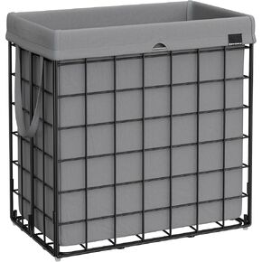 SONGMICS Laundry Hamper, 23.8 Gal. (90L) Laundry Basket, Collapsible Clothes Hamper, Removable and Washable Liner, Metal Wire Frame, for Bedroom Bathroom, Silver and Classic Black ULCB190B01