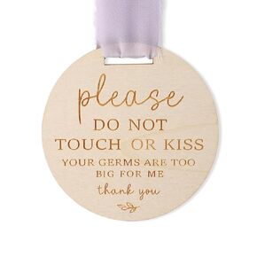 Please Do Not Touch or Kiss Baby Sign, Wooden Don't Touch Baby Sign for Car Seat Baby Stroller Tag with Ribbon No Touching Baby Signage for Baby Newborn
