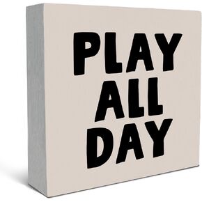 SRADMO Play All Day Wood Box Desk Decor, Playroom Wooden Box Sign Decoration, Toddler Playroom Decor, Kids Playroom Art Decorations For School Home, Play Signs Shelf Table Decor For Kids Playroom