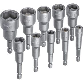 ياكاموز 10 قطع مجموعة صواميل مغناطيسية مترية 6 مم - 15 مم 1/4 بوصة سداسية عرقوب تأثير مفك صامولة بت مجموعة صواميل سداسية لتدريبات مفك الصدمات in Kuwait