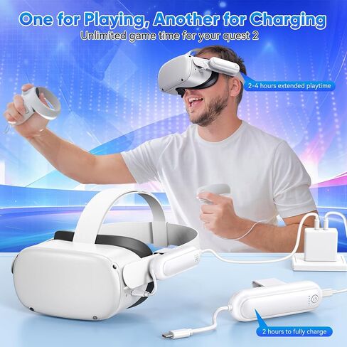 Kinwin 2 Pack Battery Pack for Oculus Quest 2, 20000mWh VR Extended Battery | Power Bank for Meta Quest 2, Extra 2-4H Playtime, 10W Fast Charging VR Headset Accessories, Lightweight and Portable Charger in Saudi Arabia