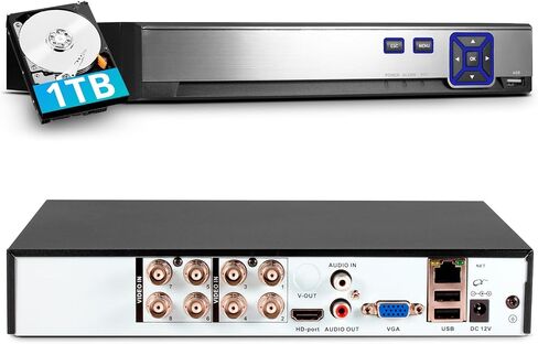 TOWODE 4CH Security Camera System 1080P 4-Channel Hybrid 5-in-1 DVR Security Video Recorder with 1TB Hard Drive 5MP Surveillance Security System with Human Detection, Remote Access 24/7 Recording in Saudi Arabia