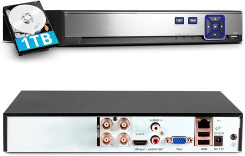 TOWODE 4CH Security Camera System 1080P 4-Channel Hybrid 5-in-1 DVR Security Video Recorder with 1TB Hard Drive 5MP Surveillance Security System with Human Detection, Remote Access 24/7 Recording in Saudi Arabia