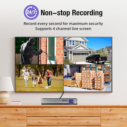TOWODE 4CH Security Camera System 1080P 4-Channel Hybrid 5-in-1 DVR Security Video Recorder with 1TB Hard Drive 5MP Surveillance Security System with Human Detection, Remote Access 24/7 Recording in Saudi Arabia