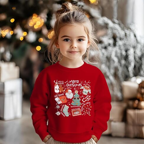 Christmas Sweatshirt for Toddler Baby Girls Merry Xmas Shirt Cute Doodle Graphic Crewneck Pullover Top 1-5 Years in Kuwait