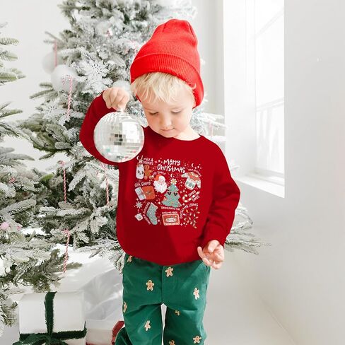 Christmas Sweatshirt for Toddler Baby Girls Merry Xmas Shirt Cute Doodle Graphic Crewneck Pullover Top 1-5 Years in Kuwait
