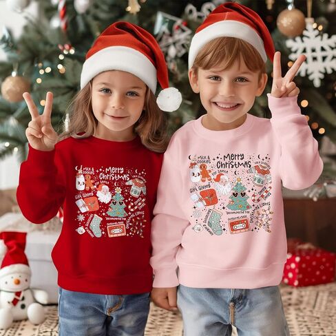 Christmas Sweatshirt for Toddler Baby Girls Merry Xmas Shirt Cute Doodle Graphic Crewneck Pullover Top 1-5 Years in Kuwait