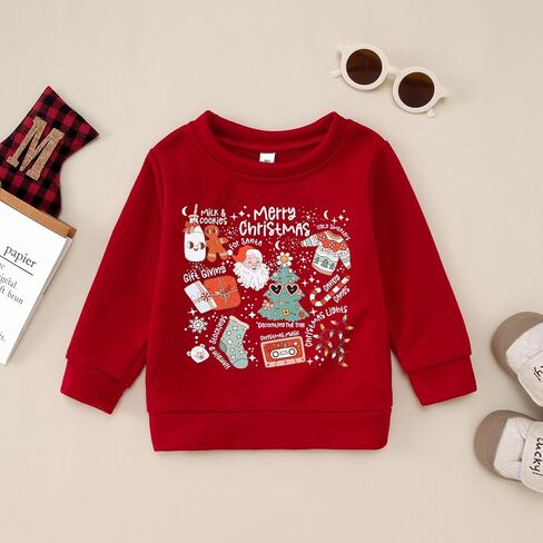 Christmas Sweatshirt for Toddler Baby Girls Merry Xmas Shirt Cute Doodle Graphic Crewneck Pullover Top 1-5 Years in Kuwait