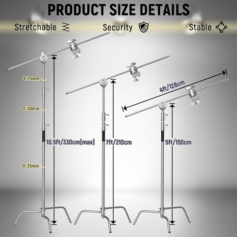 C Stand with Boom Arm 10.8ft Photography Light Stand with 4.2ft Boom Arm, Stainless Steel C-Stand System with Grip Heads and Sandbag for Studio Lighting in Saudi Arabia