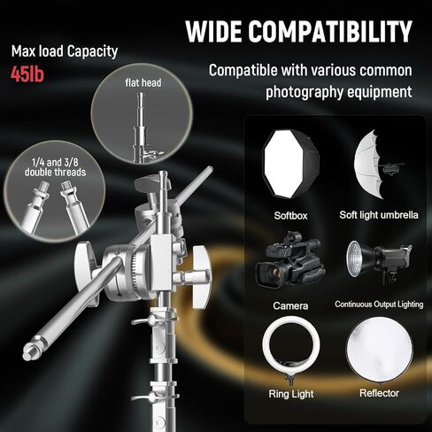 C Stand with Boom Arm 10.8ft Photography Light Stand with 4.2ft Boom Arm, Stainless Steel C-Stand System with Grip Heads and Sandbag for Studio Lighting in Saudi Arabia