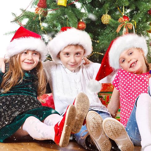 JUANANIUG Santa Hat For Kids, Christmas Hat, Toddler Velvet Classic Fur for Boy Girl New Year Festive Holiday Party Extra Thicken Supplies (Kid-1pack-Red) in Kuwait