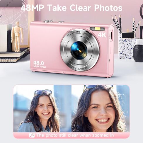 Digital Camera, Autofocus 48MP UHD 4K Vlogging Camera 16X Digital Zoom, Portable Compact Point and Shoot Digital Camera for Teens Adult Beginner with 32GB Card, 2 Batteries, Lanyard(Black) in Saudi Arabia