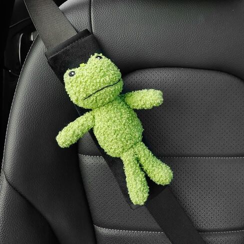 BNTR Car Seat Belt Cover Stocking Stuffers Cute Fluffy Pig Frog Sheep Dinosaur Safety Seatbelt Shoulder Pad Auto Accessory Neck Cushion Protector Seatbelt Shoulder Protector Nice Gift (Frog) in Saudi Arabia
