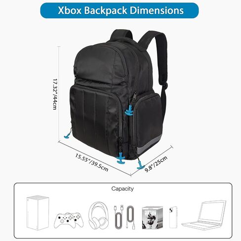 حقيبة ظهر LZHYWEI لوحدة التحكم في الألعاب متوافقة مع Xbox Series X، وحقيبة حمل وحدة التحكم مع مساحتين داخليتين، وحقيبة سفر متعددة الجيوب لأجهزة تحكم Xbox، والكمبيوتر المحمول مقاس 15.6 بوصة وملحقات الألعاب الأخرى in Saudi Arabia