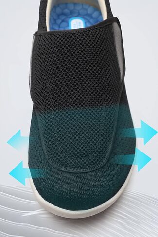 أحذية نسائية لمرضى السكري أحذية مشي كاجوال قابلة للتعديل أحذية واسعة لكبار السن منتفخة الأقدام غير قابلة للانزلاق وسادة هوائية سفلية للتسمين والاتساع أسود 6.5 in Kuwait