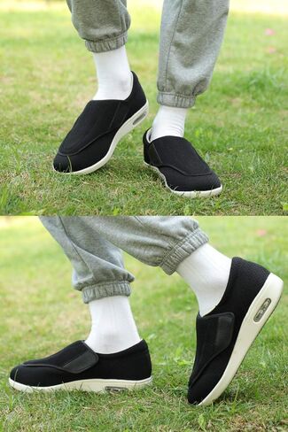 أحذية نسائية لمرضى السكري أحذية مشي كاجوال قابلة للتعديل أحذية واسعة لكبار السن منتفخة الأقدام غير قابلة للانزلاق وسادة هوائية سفلية للتسمين والاتساع أسود 6.5 in Kuwait