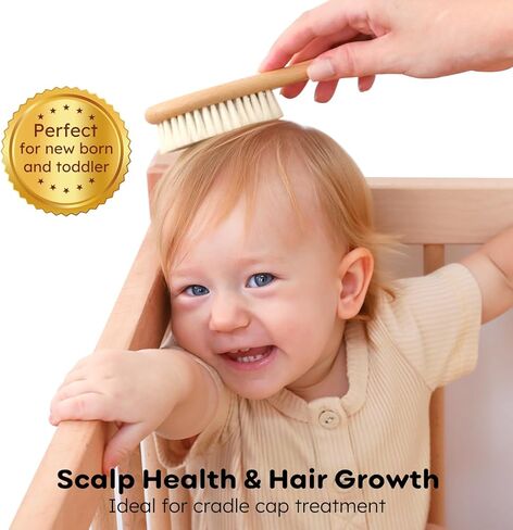 مجموعة مشط وفرشاة شعر الأطفال من يوفوس، مكونة من 4 قطع لحديثي الولادة والأطفال الصغار، فرشاة شعر خشبية للأطفال مع شعر ماعز طبيعي فائق النعومة، مجموعة مشط للأطفال للأولاد والبنات، فرشاة غطاء المهد للأطفال الرضع in Kuwait