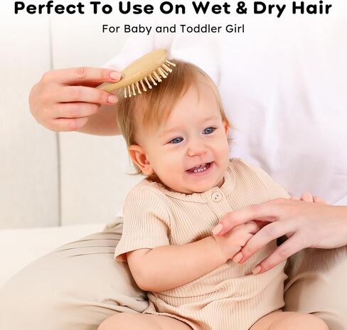مجموعة مشط وفرشاة شعر الأطفال من يوفوس، مكونة من 4 قطع لحديثي الولادة والأطفال الصغار، فرشاة شعر خشبية للأطفال مع شعر ماعز طبيعي فائق النعومة، مجموعة مشط للأطفال للأولاد والبنات، فرشاة غطاء المهد للأطفال الرضع in Kuwait