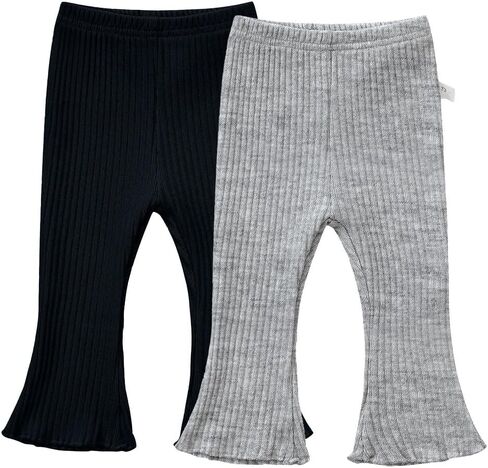 2 Pack Baby Girl Flare Pants Toddler Ribbed Bell Bottoms Solid Pants Kids Fall Winter Outfits in Kuwait