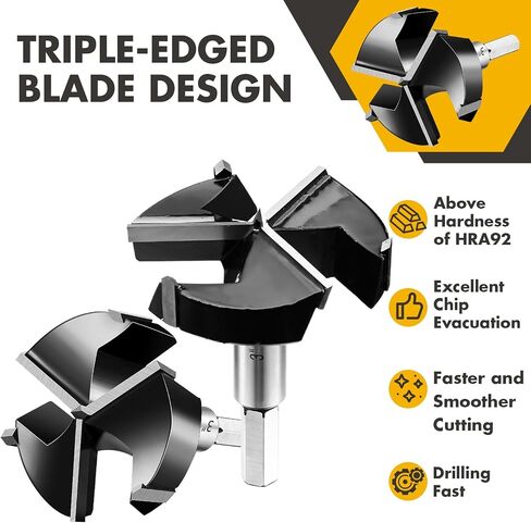 Blulu Forstner Drill Bit Triple Flute Wood Drilling Set Carbide Tipped Forstner Bit for Solid Wood Panels Chipboard Medium Density Fiberboard Board Plywood(1 Pieces,3 Inch) in Saudi Arabia
