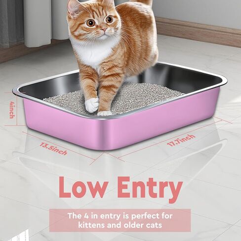 Stainless Steel Cat Litter Box,Kitty Litter Box with Letter Stickers,Metal Cat Litter Pan,Indoor Litter Tray,Pet Toilet Supplies for Small & Medium Cats,Kitten, Rabbit, Non Stick,Easy to Clean in Saudi Arabia