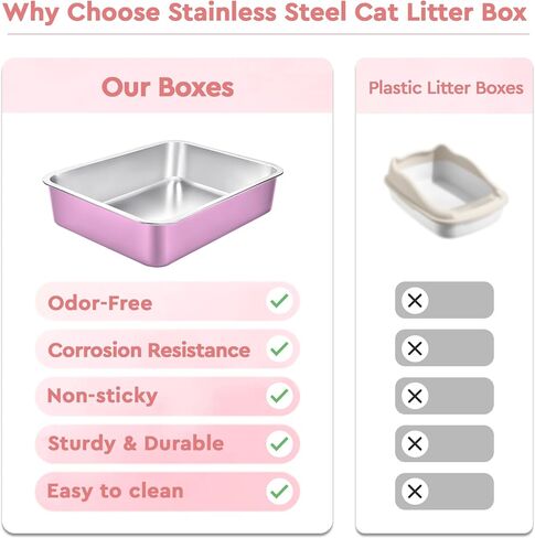 Stainless Steel Cat Litter Box,Kitty Litter Box with Letter Stickers,Metal Cat Litter Pan,Indoor Litter Tray,Pet Toilet Supplies for Small & Medium Cats,Kitten, Rabbit, Non Stick,Easy to Clean in Saudi Arabia