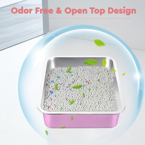 Stainless Steel Cat Litter Box,Kitty Litter Box with Letter Stickers,Metal Cat Litter Pan,Indoor Litter Tray,Pet Toilet Supplies for Small & Medium Cats,Kitten, Rabbit, Non Stick,Easy to Clean in Saudi Arabia