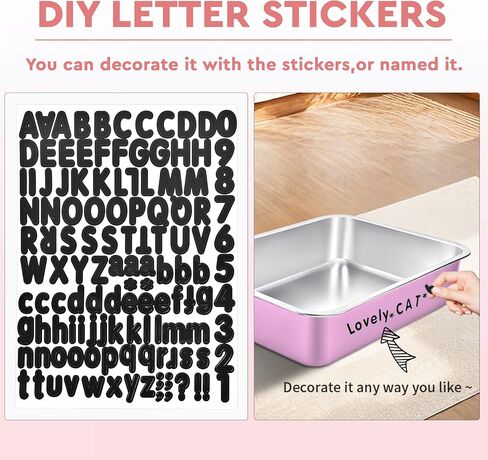 Stainless Steel Cat Litter Box,Kitty Litter Box with Letter Stickers,Metal Cat Litter Pan,Indoor Litter Tray,Pet Toilet Supplies for Small & Medium Cats,Kitten, Rabbit, Non Stick,Easy to Clean in Saudi Arabia