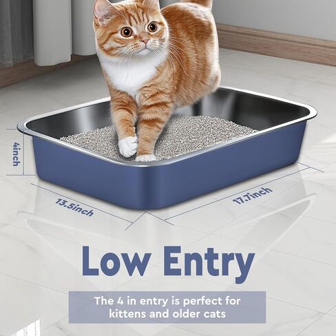 Stainless Steel Cat Litter Box,Kitty Litter Box with Letter Stickers,Metal Cat Litter Pan,Indoor Litter Tray,Pet Toilet Supplies for Small & Medium Cats,Kitten, Rabbit, Non Stick,Easy to Clean in Saudi Arabia