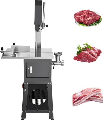 Commercial Electric Meat Bandsaw, 850W Butcher Saw Cutter and Grinding Machine with Sausage Stuffer, Stainless Steel Meat Slicer Grinder for Butchering, 0.16-9.1 Inch Cutting Thickness in Saudi Arabia