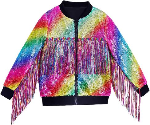 سترات للفتيات من Tessel مطرزة بالترتر للأطفال والأولاد وسترة بقلنسوة بسحاب معطف لامع ملابس خارجية لأعياد الميلاد in Kuwait