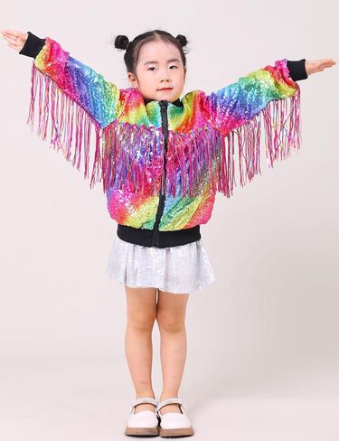 سترات للفتيات من Tessel مطرزة بالترتر للأطفال والأولاد وسترة بقلنسوة بسحاب معطف لامع ملابس خارجية لأعياد الميلاد in Kuwait