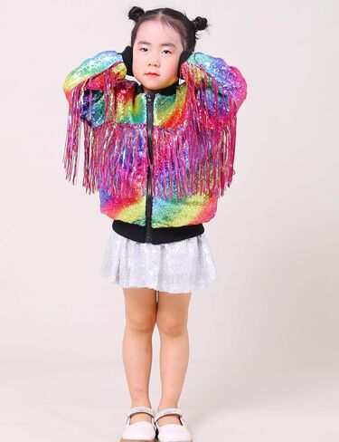 سترات للفتيات من Tessel مطرزة بالترتر للأطفال والأولاد وسترة بقلنسوة بسحاب معطف لامع ملابس خارجية لأعياد الميلاد in Kuwait