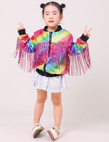 سترات للفتيات من Tessel مطرزة بالترتر للأطفال والأولاد وسترة بقلنسوة بسحاب معطف لامع ملابس خارجية لأعياد الميلاد in Kuwait