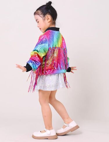 سترات للفتيات من Tessel مطرزة بالترتر للأطفال والأولاد وسترة بقلنسوة بسحاب معطف لامع ملابس خارجية لأعياد الميلاد in Kuwait